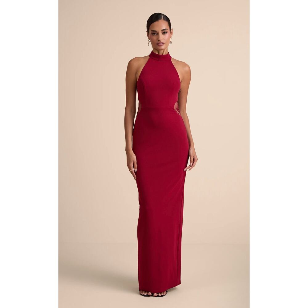 Lulus Vira Red Mock Neck Lace Cutout Maxi Dress sz S - Picture 3 of 6